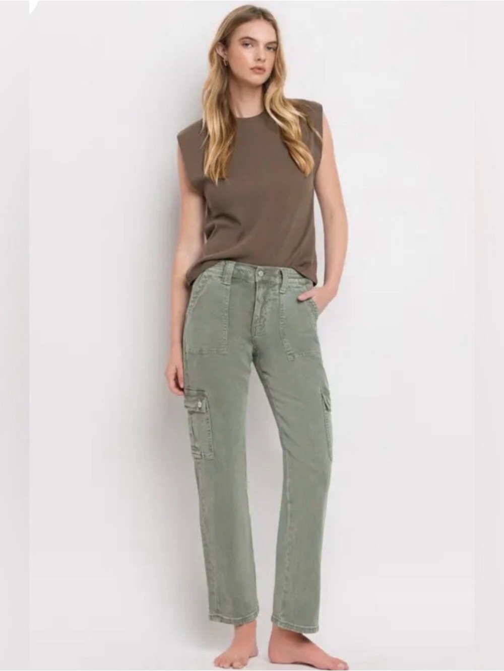 NWOT Vervet  Pants Dixie High Rise Straight Leg Cargo Stretch Indie Clean Girl 2 - Picture 4 of 12